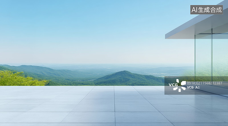 【AI数字艺术】现代建筑露台俯瞰山景图片素材