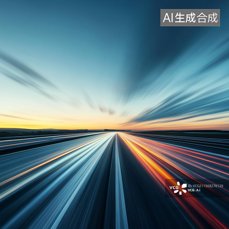 【AI数字艺术】空旷的高速公路路面与清晰的天空，提供简洁和极简的背景，适合作为汽车广告和汽车概念的展示图。图片素材