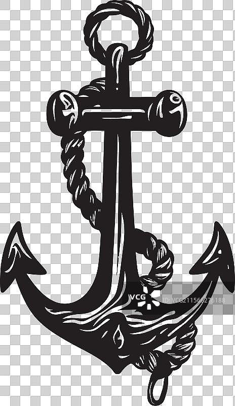 海洋探索徽章，船锚与绳索图片素材