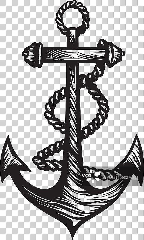 复古海事徽章，船锚与绳索图片素材