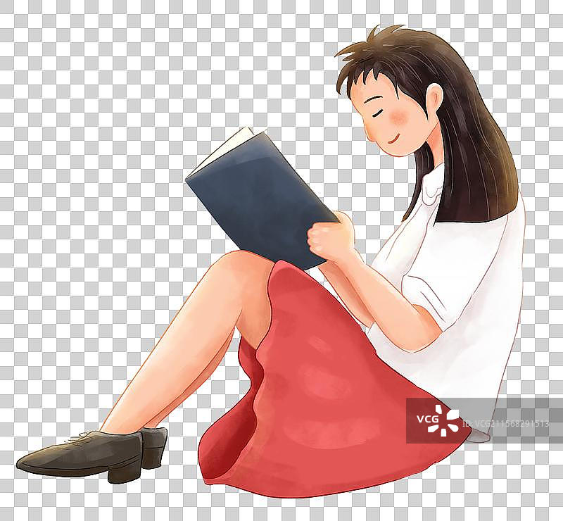 坐着看书的女孩 ，备战高考的高中女学生人物元素图片素材