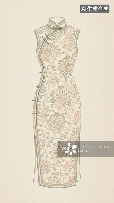 【AI数字艺术】传统中式旗袍插画图片素材