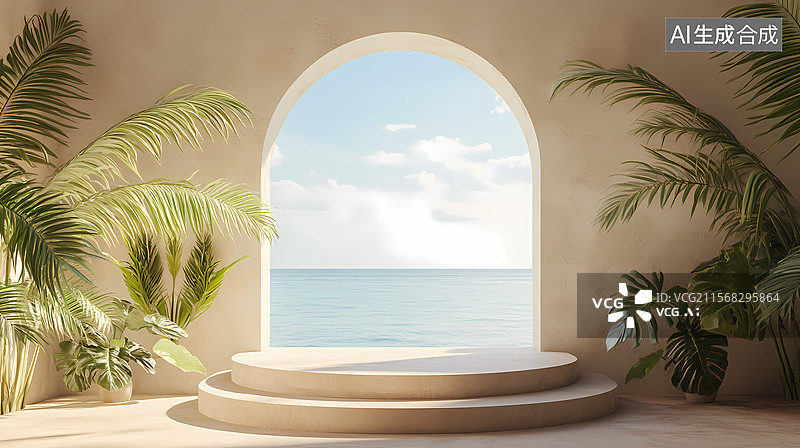 【AI数字艺术】海景极简展示台图片素材