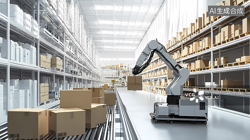 【AI数字艺术】自动化仓库机器人物流系统图片素材