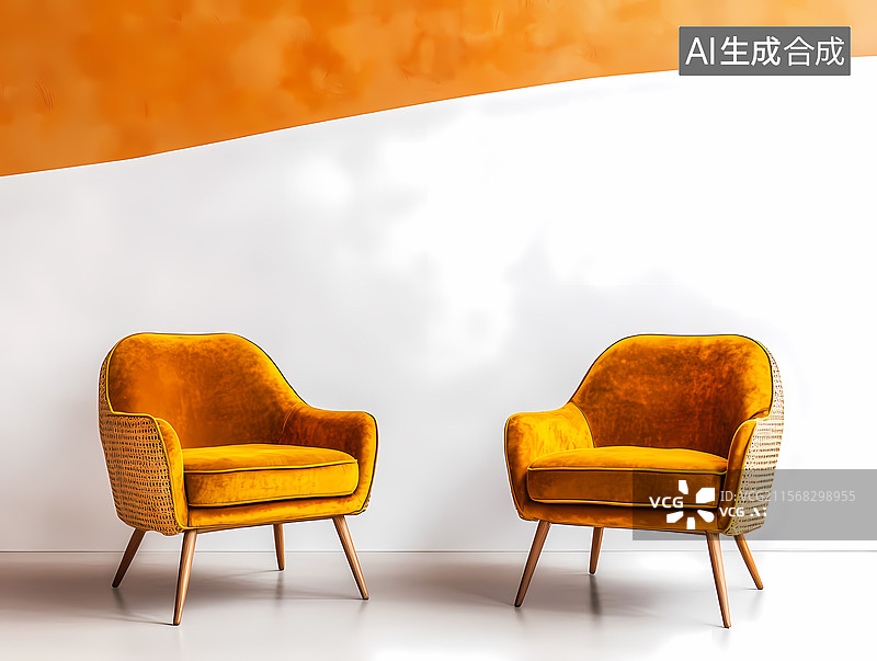 【AI数字艺术】芥末黄绒面扶手椅图片素材