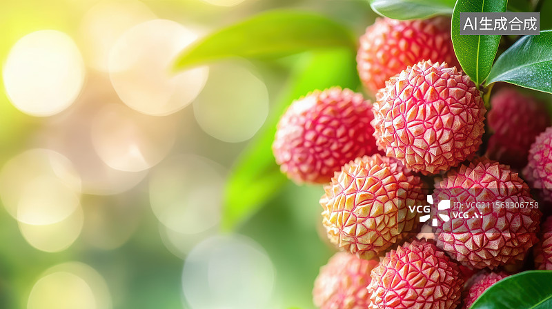 【AI数字艺术】树上新鲜的荔枝图片素材