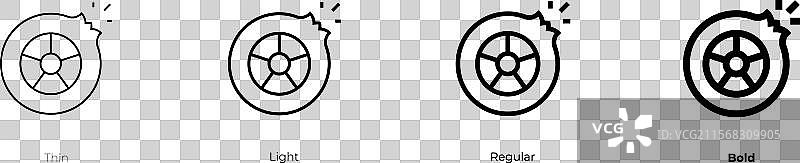 扁平化轮胎图标，细体、常规体和粗体风格图片素材