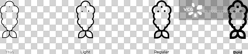 虾天妇罗图标，细体、常规体和粗体风格图片素材
