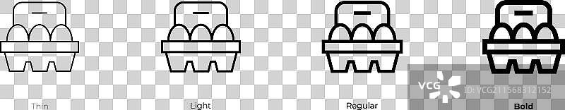 鸡蛋盒图标，细线、常规和粗体风格图片素材