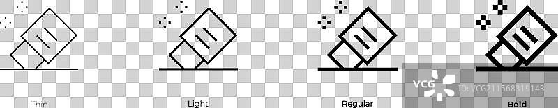 橡皮擦工具图标，细体、常规体和粗体图片素材