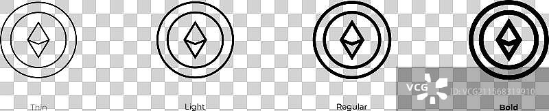 以太坊图标，细体、常规体和粗体风格图片素材