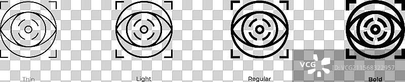 眼部扫描仪图标，细体、常规体和粗体图片素材