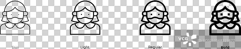 口罩图标，细体、常规体和粗体风格图片素材