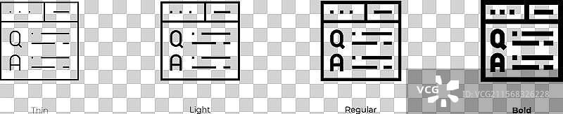 常见问题图标，细体、轻体、常规体和粗体风格设计图片素材