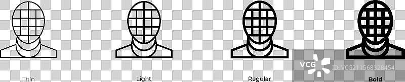 击剑面具图标，细体、常规体和粗体图片素材