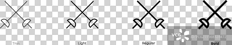击剑图标，细线、常规和粗体风格图片素材