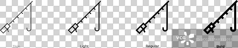 钓鱼竿图标，细线、常规和粗体图片素材