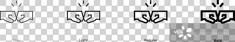 拳头碰撞图标，细线、常规和粗体风格图片素材