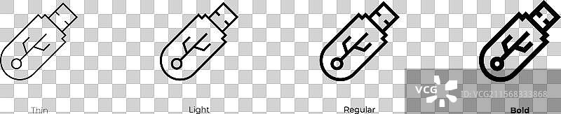 闪存驱动器图标，细体、常规体和粗体图片素材