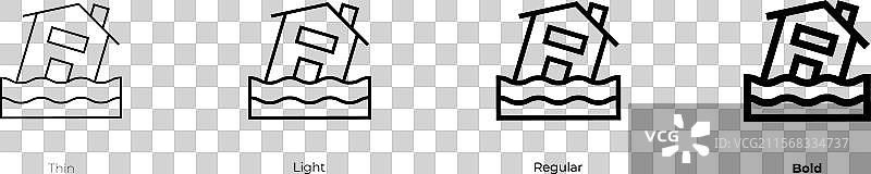 洪水图标，细体、常规体和粗体风格图片素材