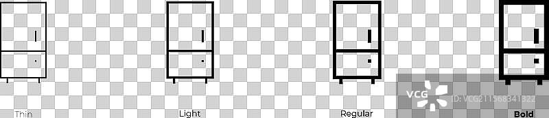 冰箱图标，细线、常规和粗体风格图片素材
