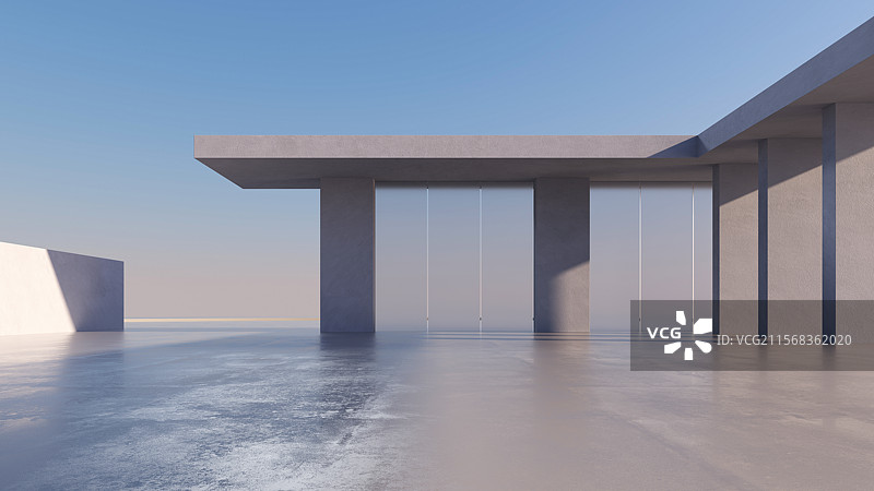 3D几何光影下的现代空间图片素材