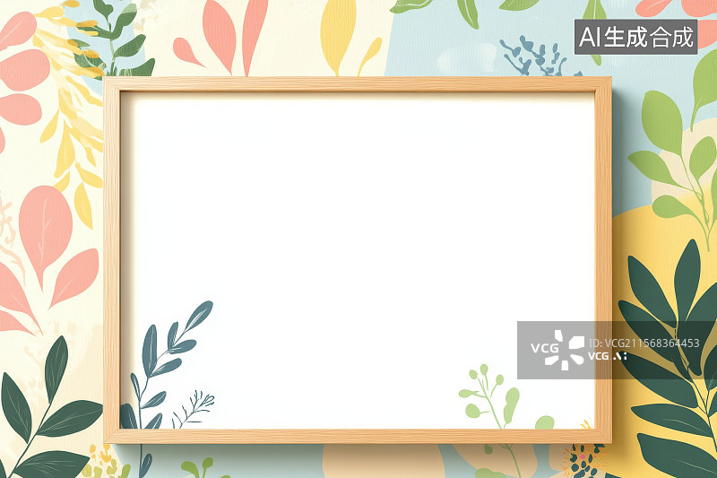 【AI数字艺术】空白画框与花卉背景图片素材
