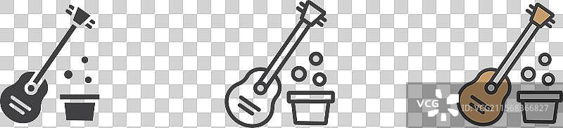 街头表演图标集，黑色填充和轮廓设计图片素材