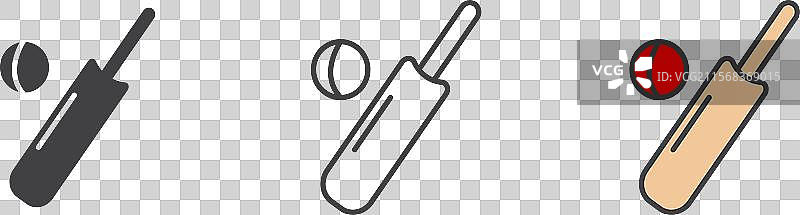 板球图标集：板球棒和球的符号图片素材