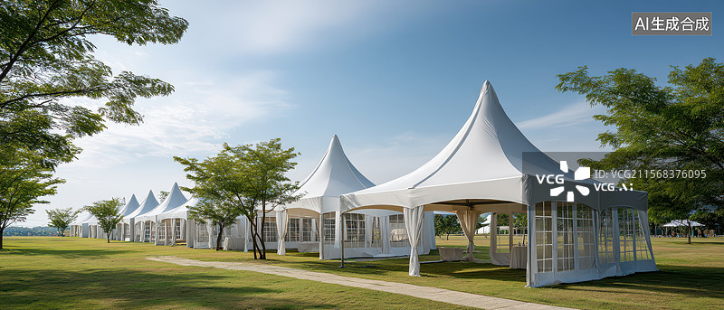 【AI数字艺术】户外白色帐篷群图片素材