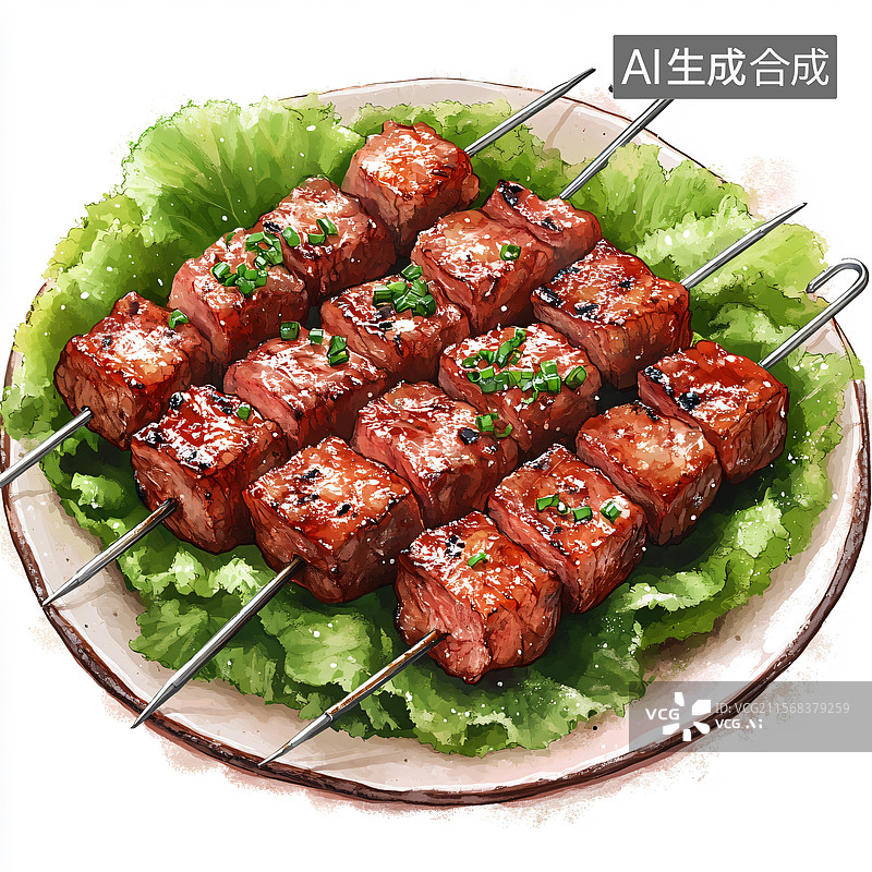 【AI数字艺术】美味牛肉串摆盘图图片素材