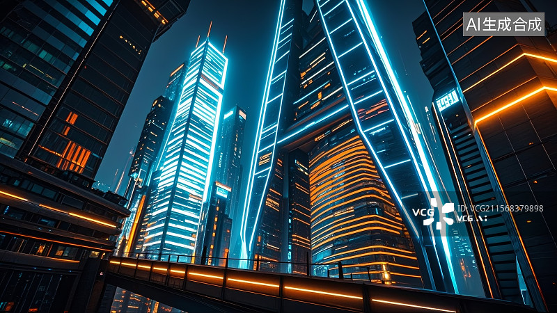 【AI数字艺术】抽象科技概念未来城市，城市大数据互联啊，物联网，云计算图片素材