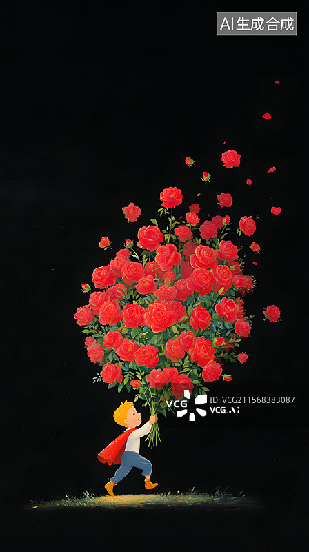 【AI数字艺术】拿花的男孩图片素材