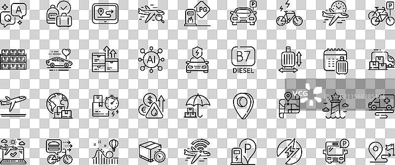 自行车停车、送货卡车和GPS线条图标图片素材