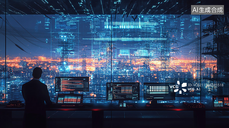 【AI数字艺术】电力调度中心AI人工智能精准分析数据合理调配电力图片素材