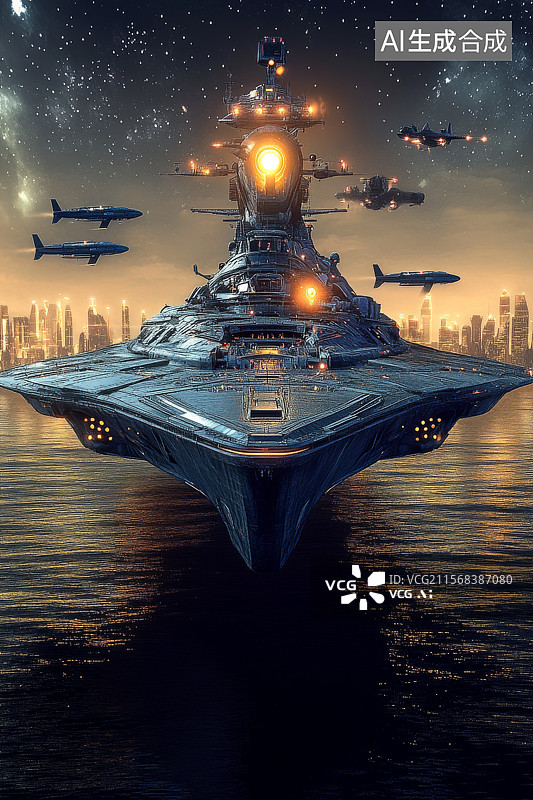 【AI数字艺术】科幻航空母舰图片素材