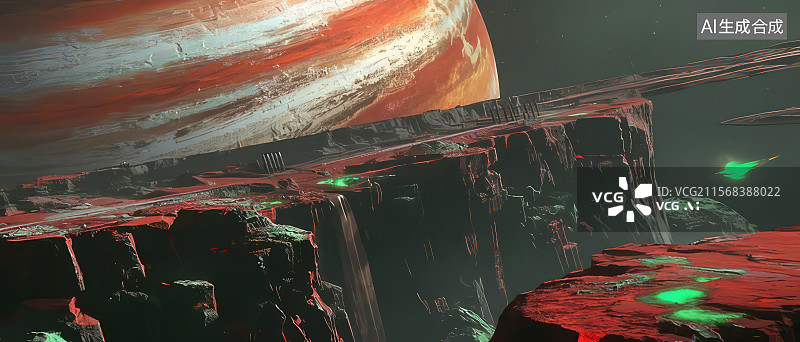 【AI数字艺术】太空中的行星与漂浮结构图片素材