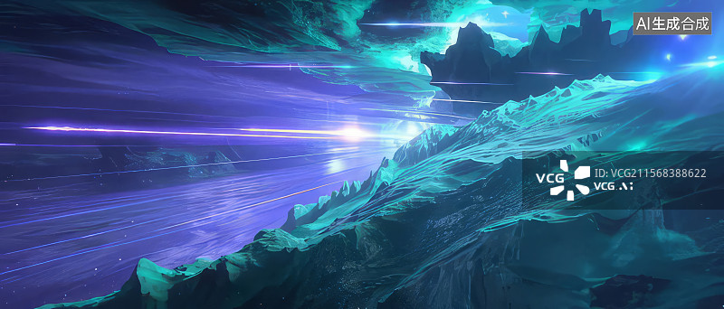 【AI数字艺术】宇宙星云与山脉的奇幻景观图片素材