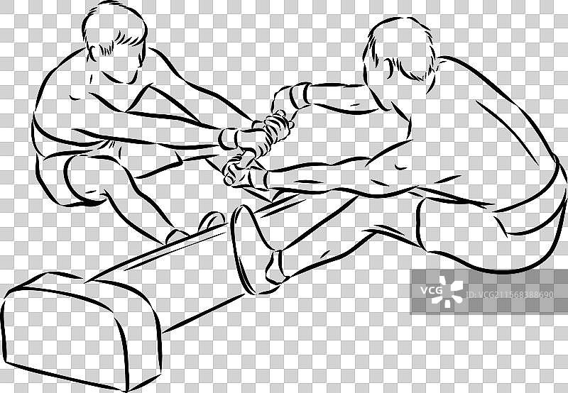 雅库特摔跤运动素描图片素材