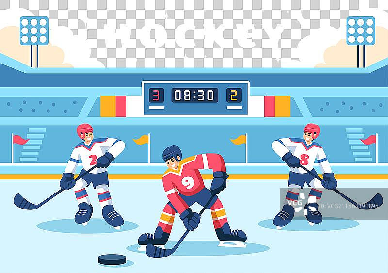 冰球运动员，佩戴头盔，手持球杆图片素材