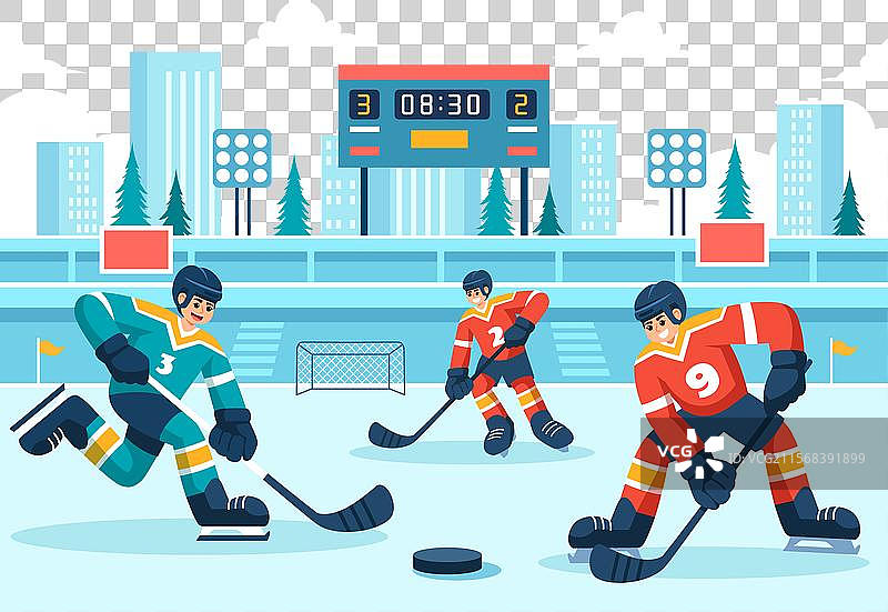 冰球运动员，佩戴头盔，手持球杆图片素材