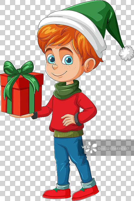 一个男孩与节日礼物图片素材