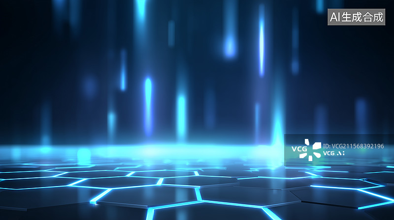 【AI数字艺术】蓝色光线科技空间背景图片素材