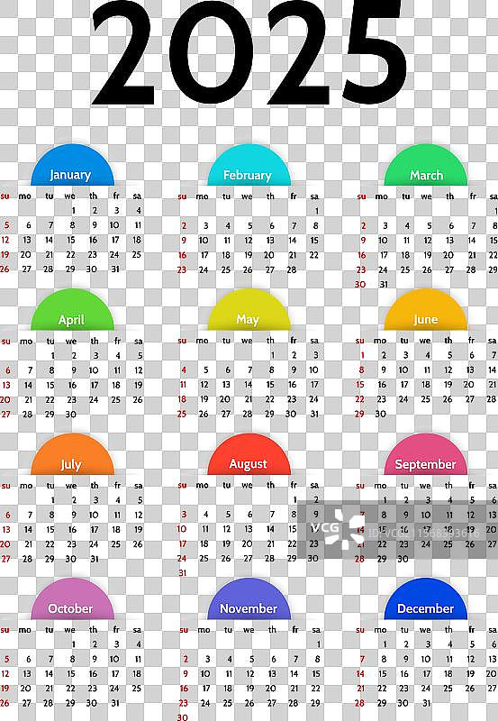 2025年日历，孤立在白色背景上图片素材