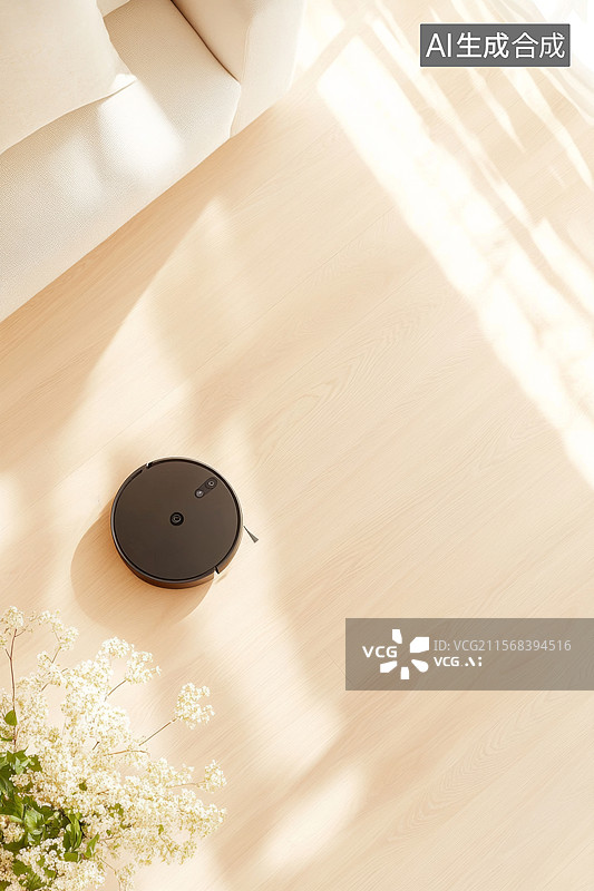 【AI数字艺术】室内木地板上的扫地机器人图片素材