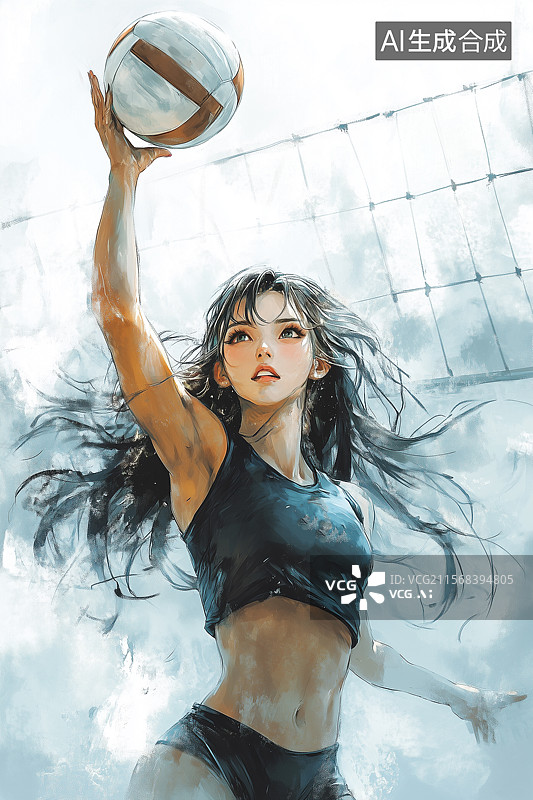 【AI数字艺术】正在打排球的女子运动员图片素材