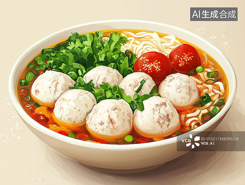 【AI数字艺术】一碗美味的牛丸面图片素材