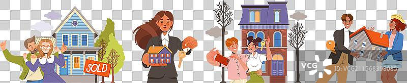 快乐的人物角色正在购买房地产图片素材