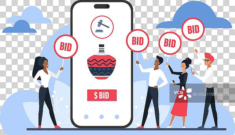 在线拍卖过程中的古董花瓶竞标图片素材