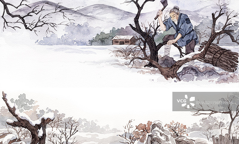 卖炭翁插画图片素材